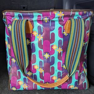 Consuela Twyla Classic Tote Bag Purse Colorful Cactus, Leather Trim - Retired!